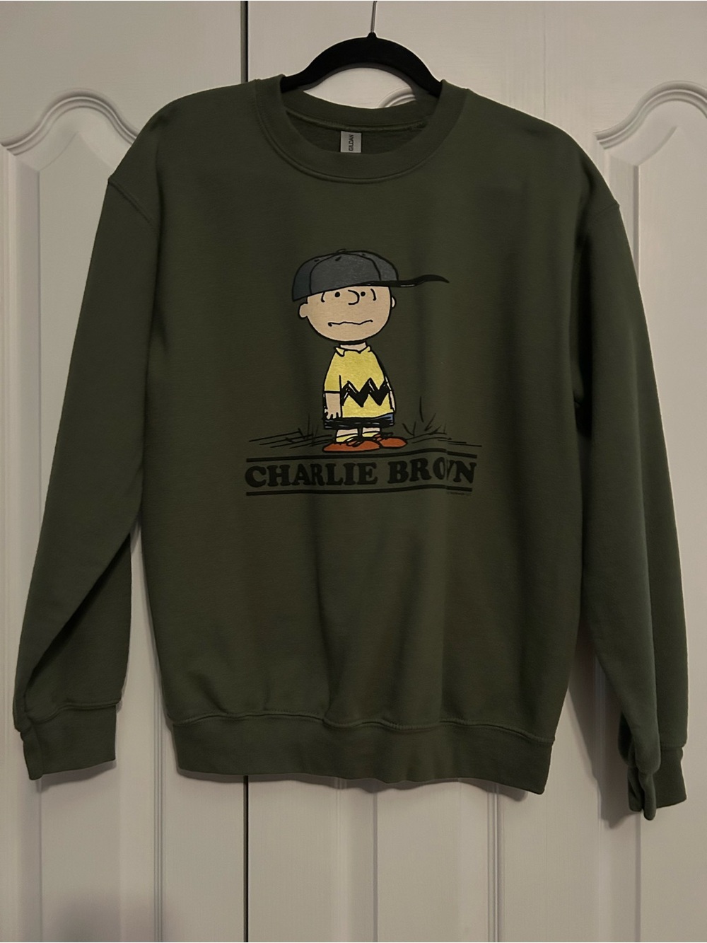 Gildan Olive Green Charlie Brown Graphic Crewneck